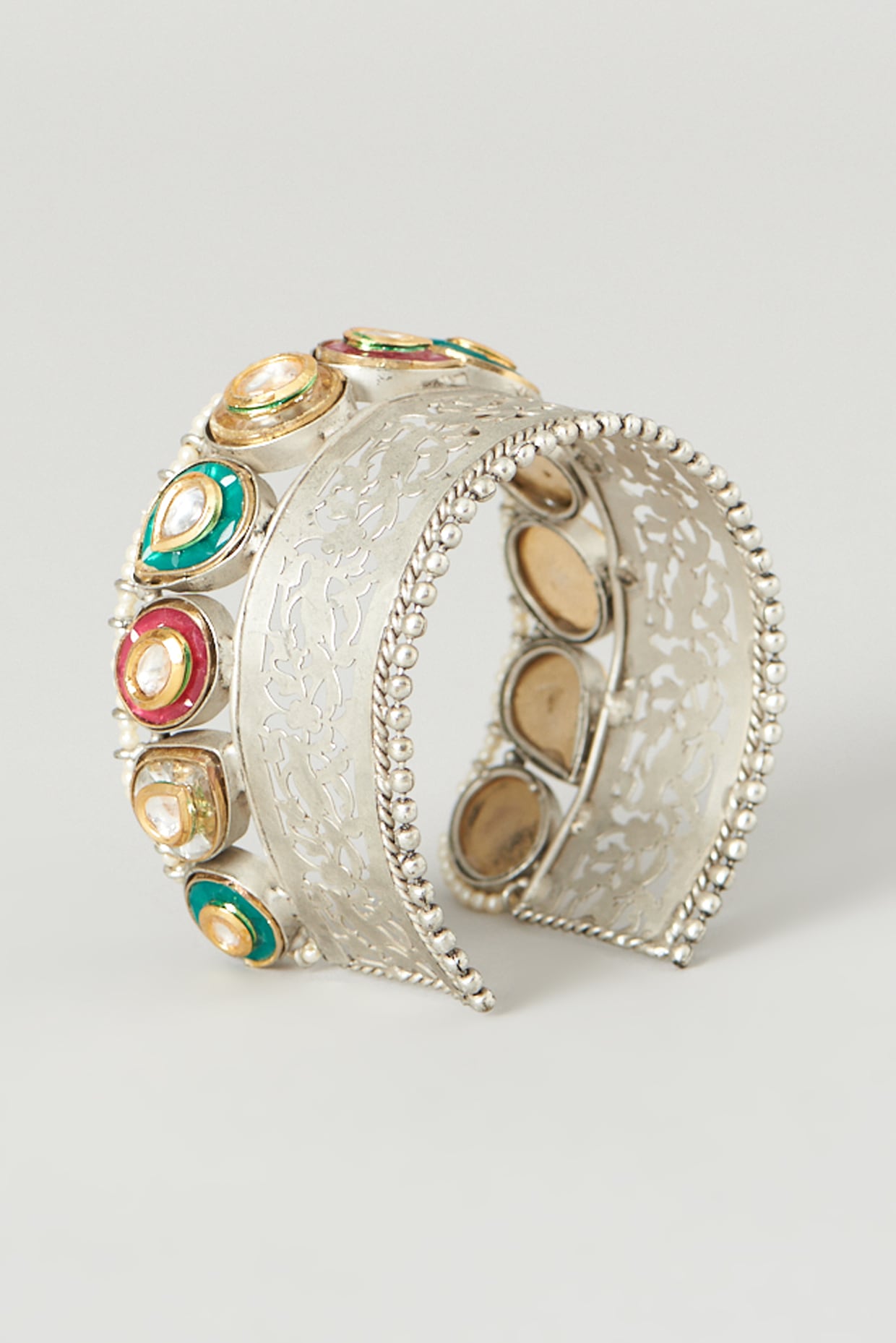 Oxidised Finish Kundan Polki Meenakari Cuff