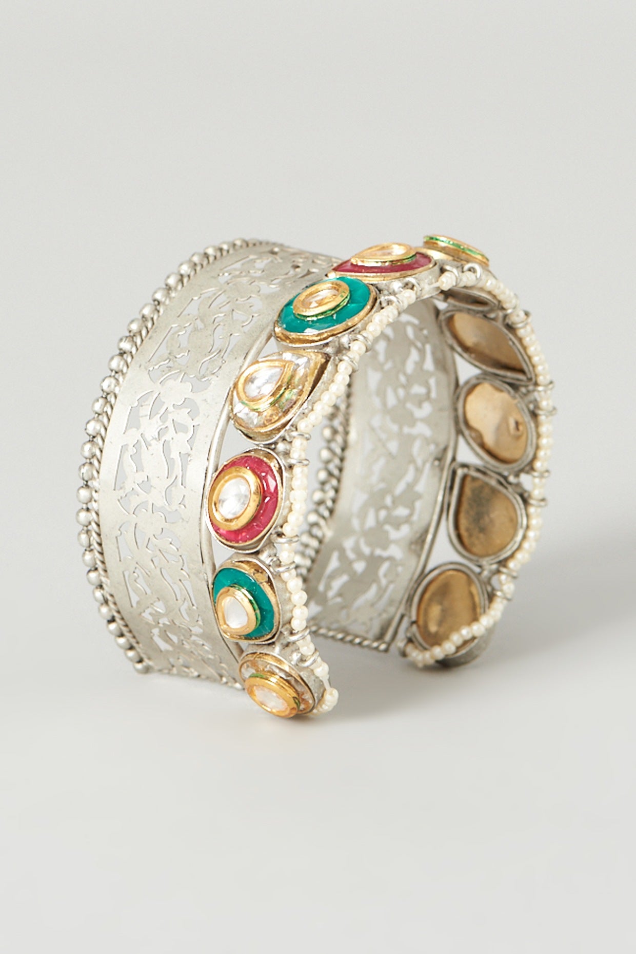 Oxidised Finish Kundan Polki Meenakari Cuff