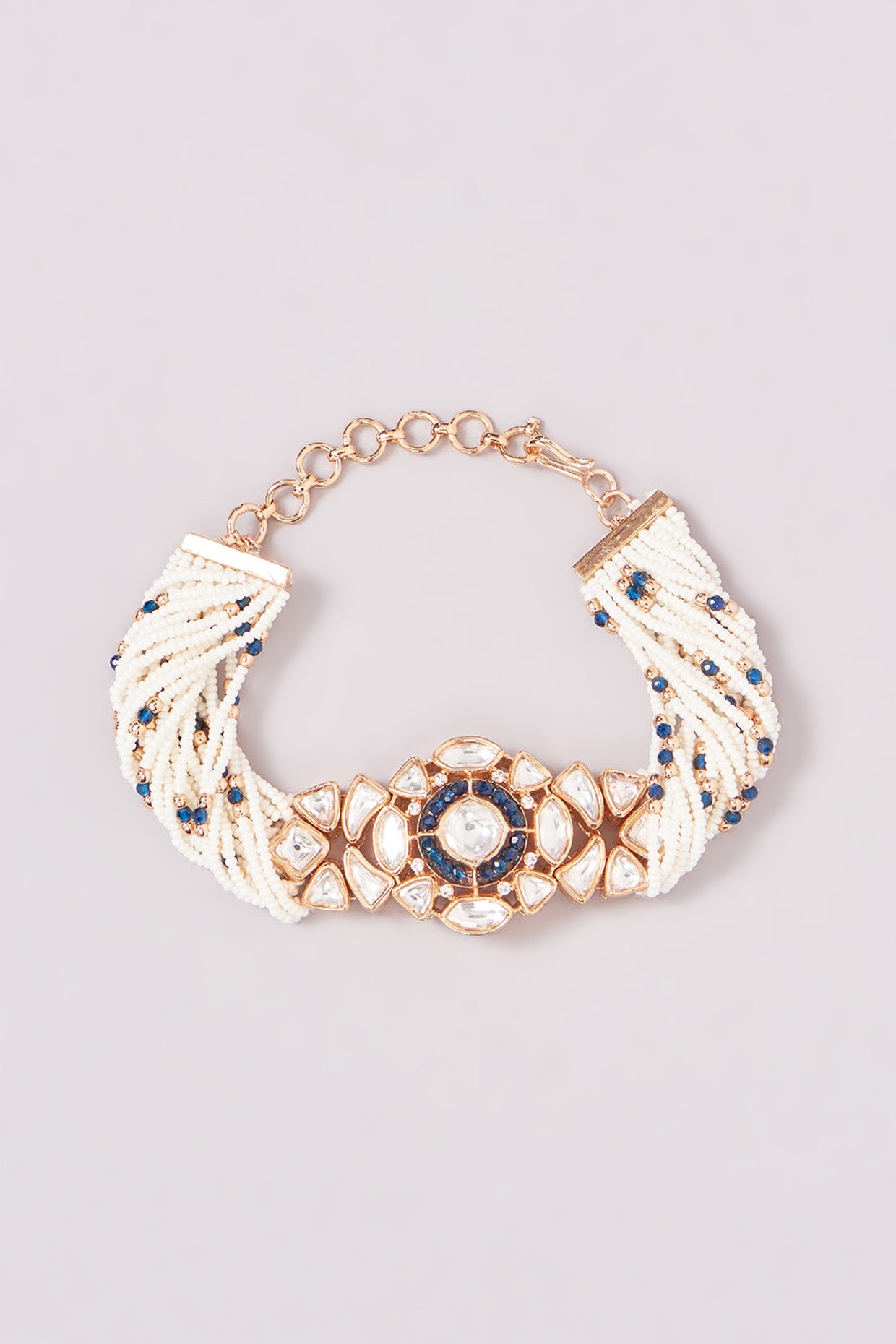 Gold Finish Kundan Polki & Pearl Bracelet