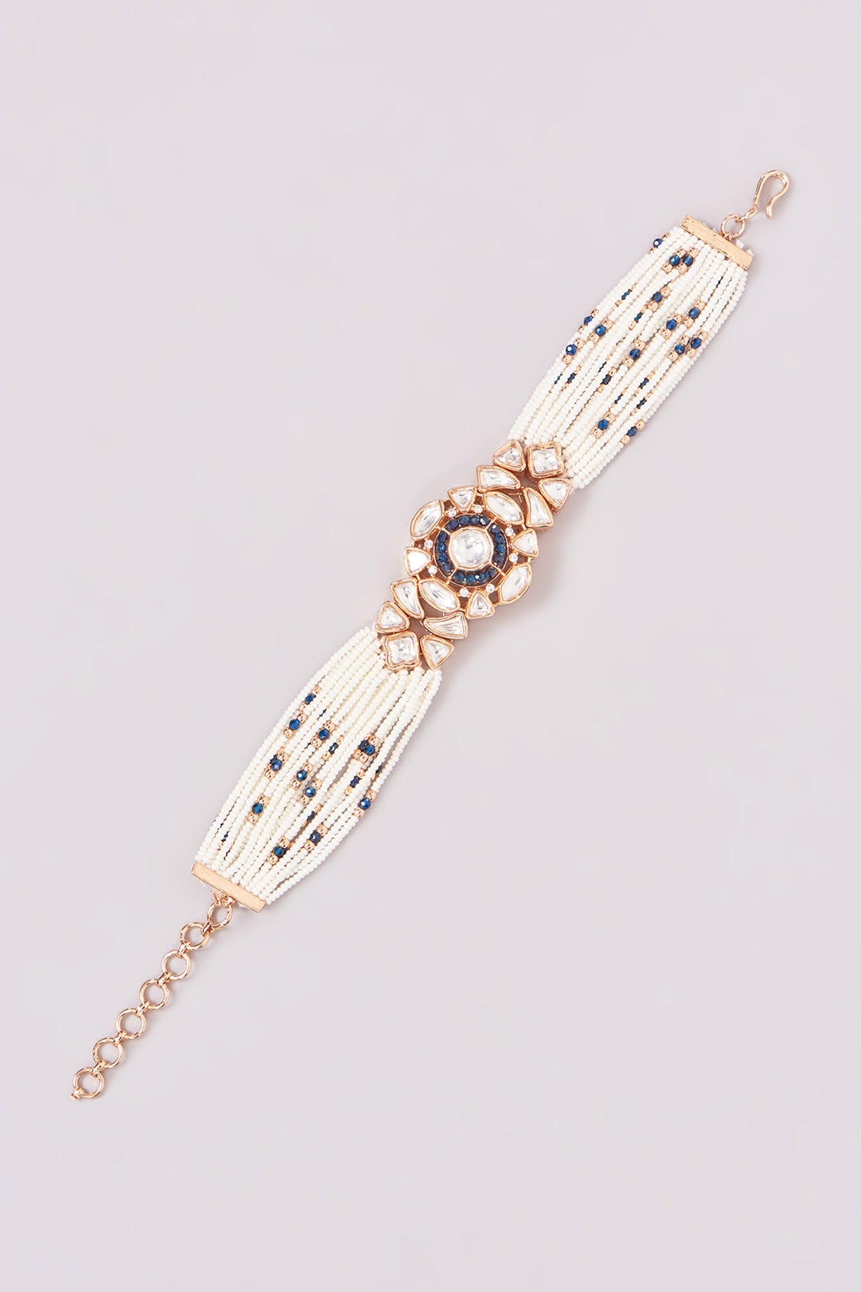 Gold Finish Kundan Polki & Pearl Bracelet