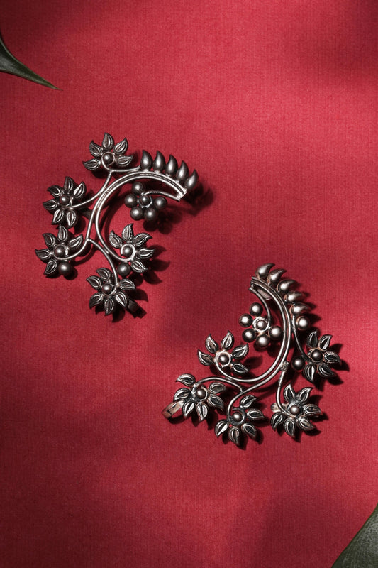 Two Tone Finish Kundan Polki Earrings In Sterling Silver