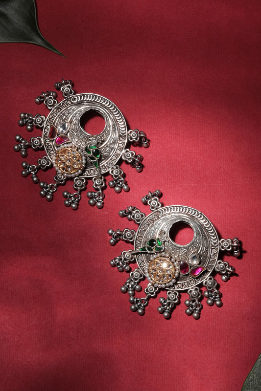 Two Tone Plated Kundan Polki Earrings In Sterling Silver