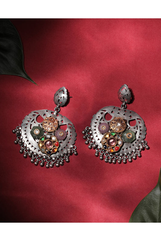 Two Tone Plated Kundan Polki Earrings In Sterling Silver