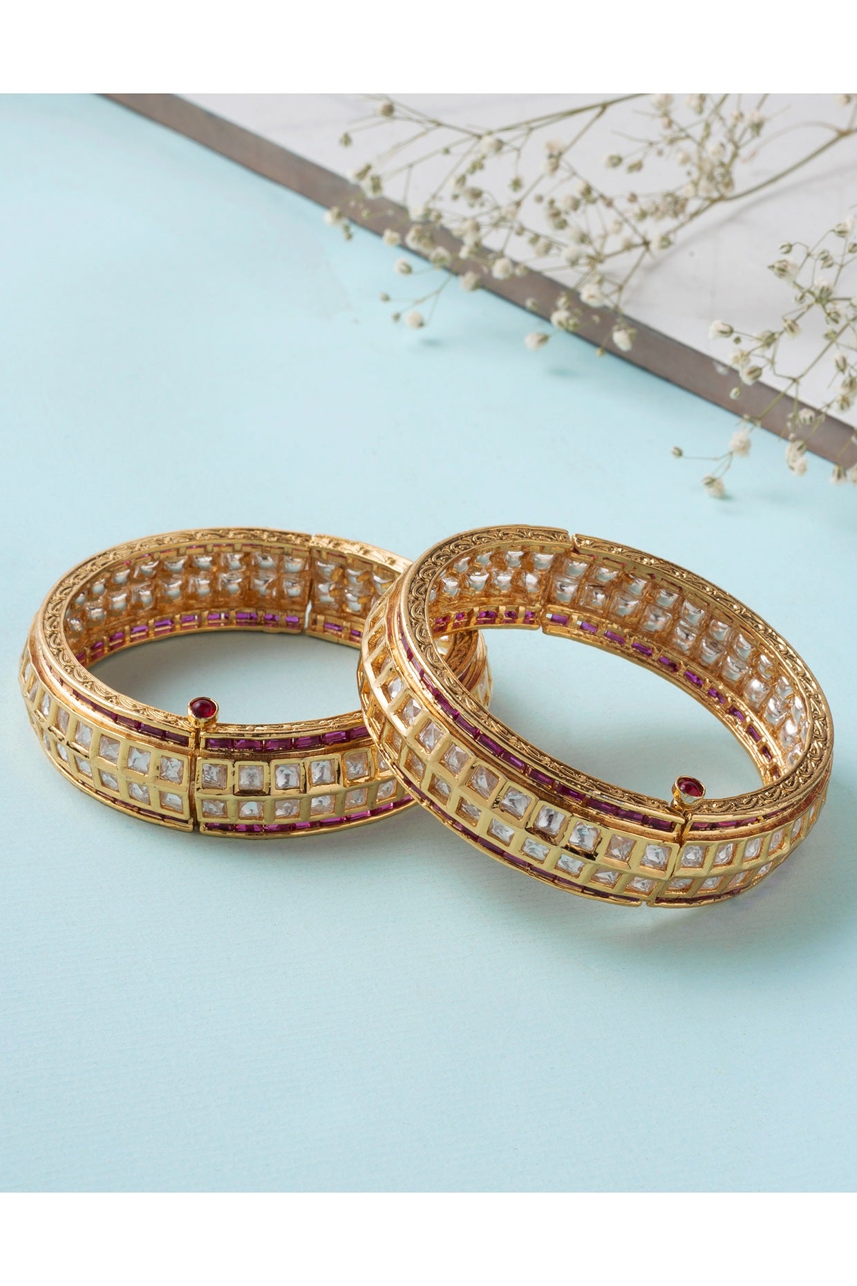 Gold Plated Kundan Polki Kadas (Set Of 2)