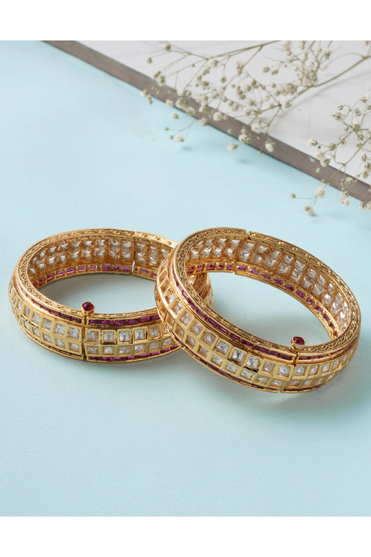 Gold Plated Kundan Polki Kadas (Set Of 2)