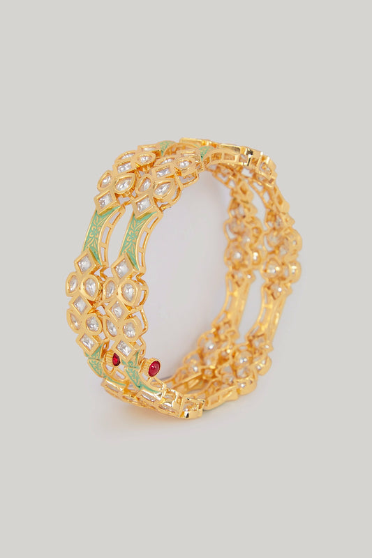 Gold Plated Kundan Polki Bangles (Set Of 2)