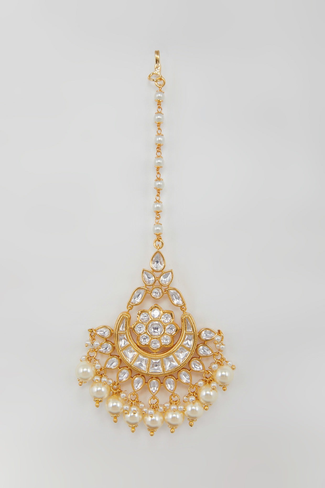 Gold Plated Kundan & Pearl Drop Maangtikka