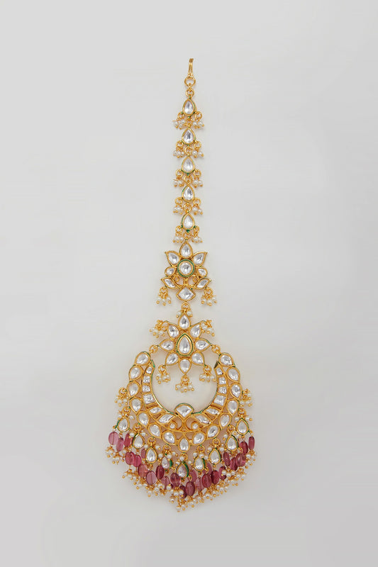 Gold Plated Kundan & Pearl Maangtikka