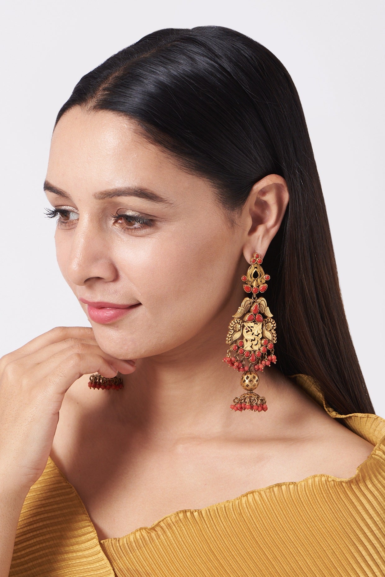 Gold Finish Kundan Polki Dangler Earrings In 92.5 Sterling Silver