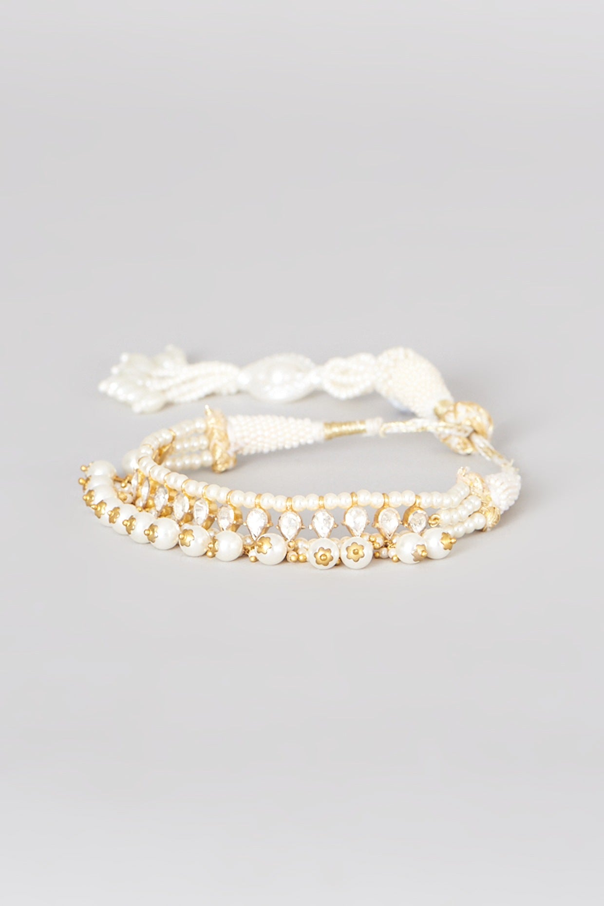 Gold Finish Pearl & Diamond Bracelet In 92.5 Sterling Silver