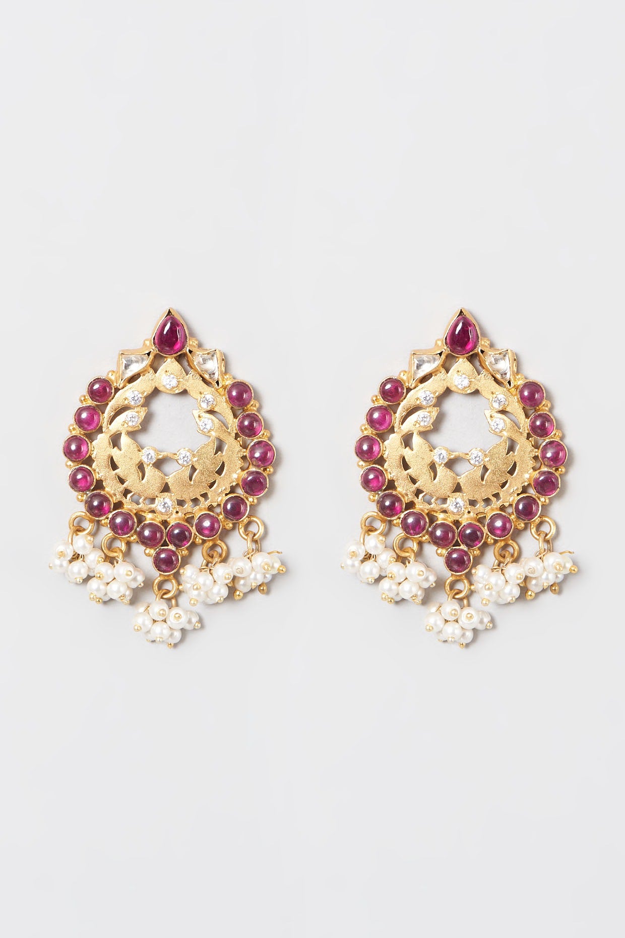 Gold Plated Kundan Polki & Ruby Dangler Earrings In 92.5 Sterling Silver