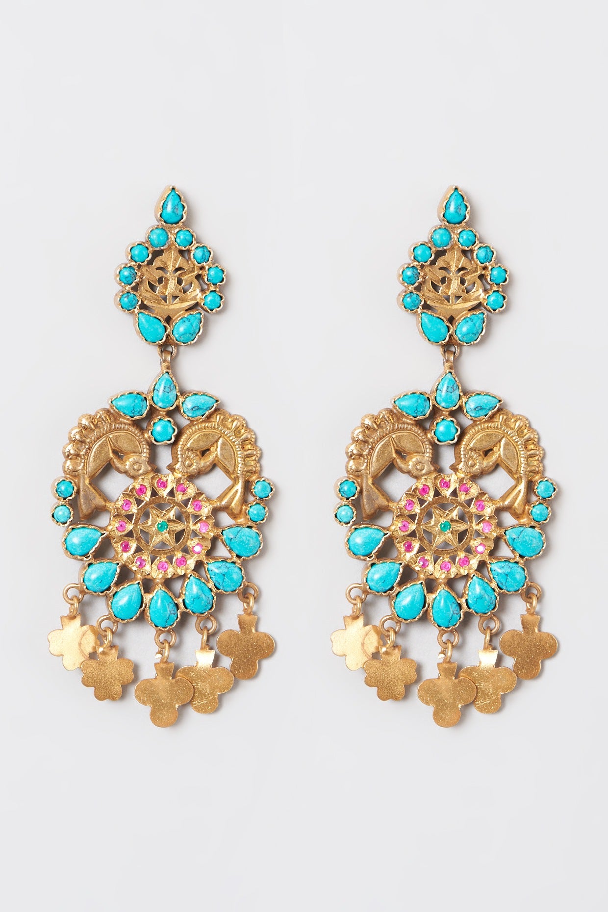 Gold Plated Kundan Polki & Turquoise Stone Dangler Earrings In 92.5 Sterling Silver