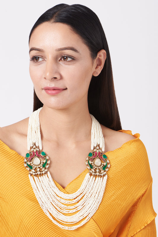 Gold Plated Pearl & Kundan Polki Necklace In 92.5 Sterling Silver