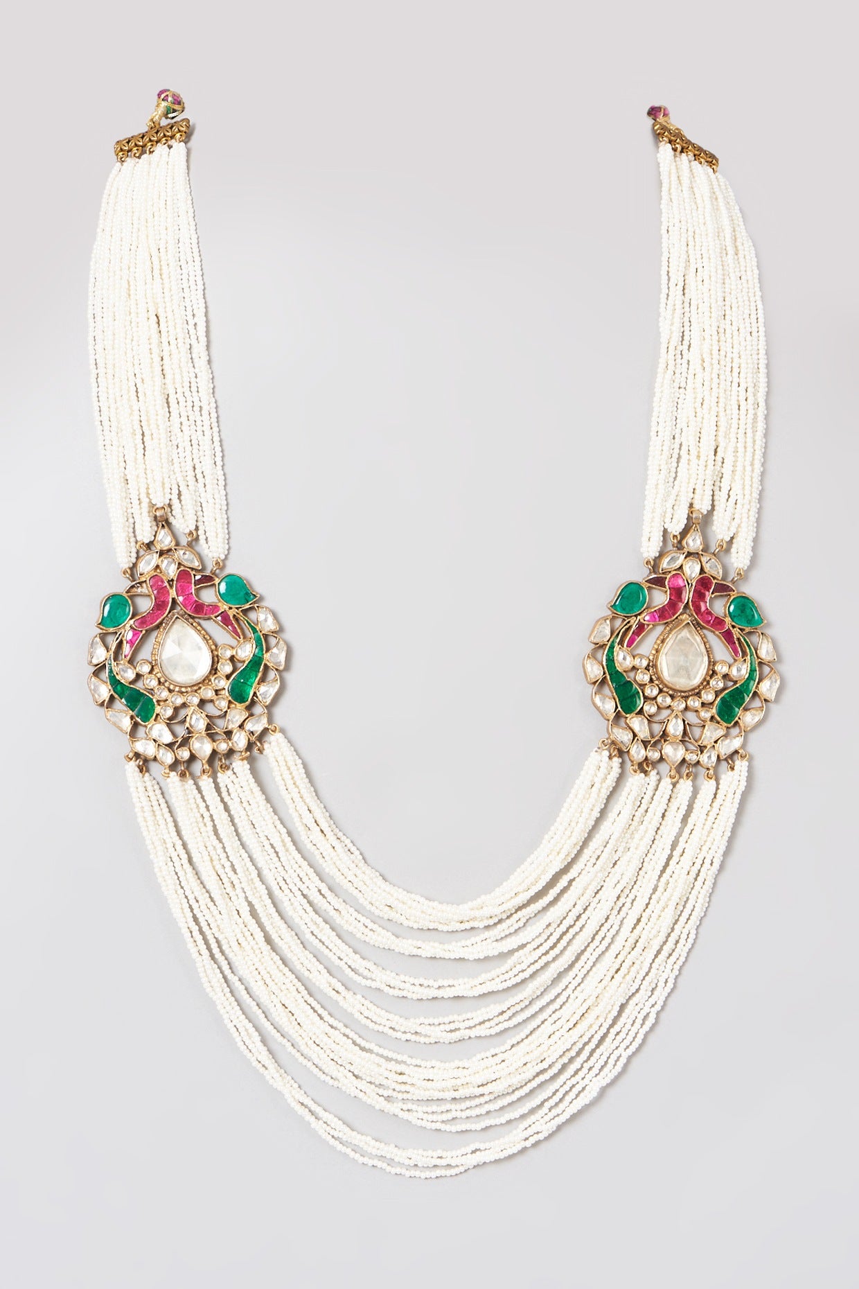 Gold Plated Pearl & Kundan Polki Necklace In 92.5 Sterling Silver