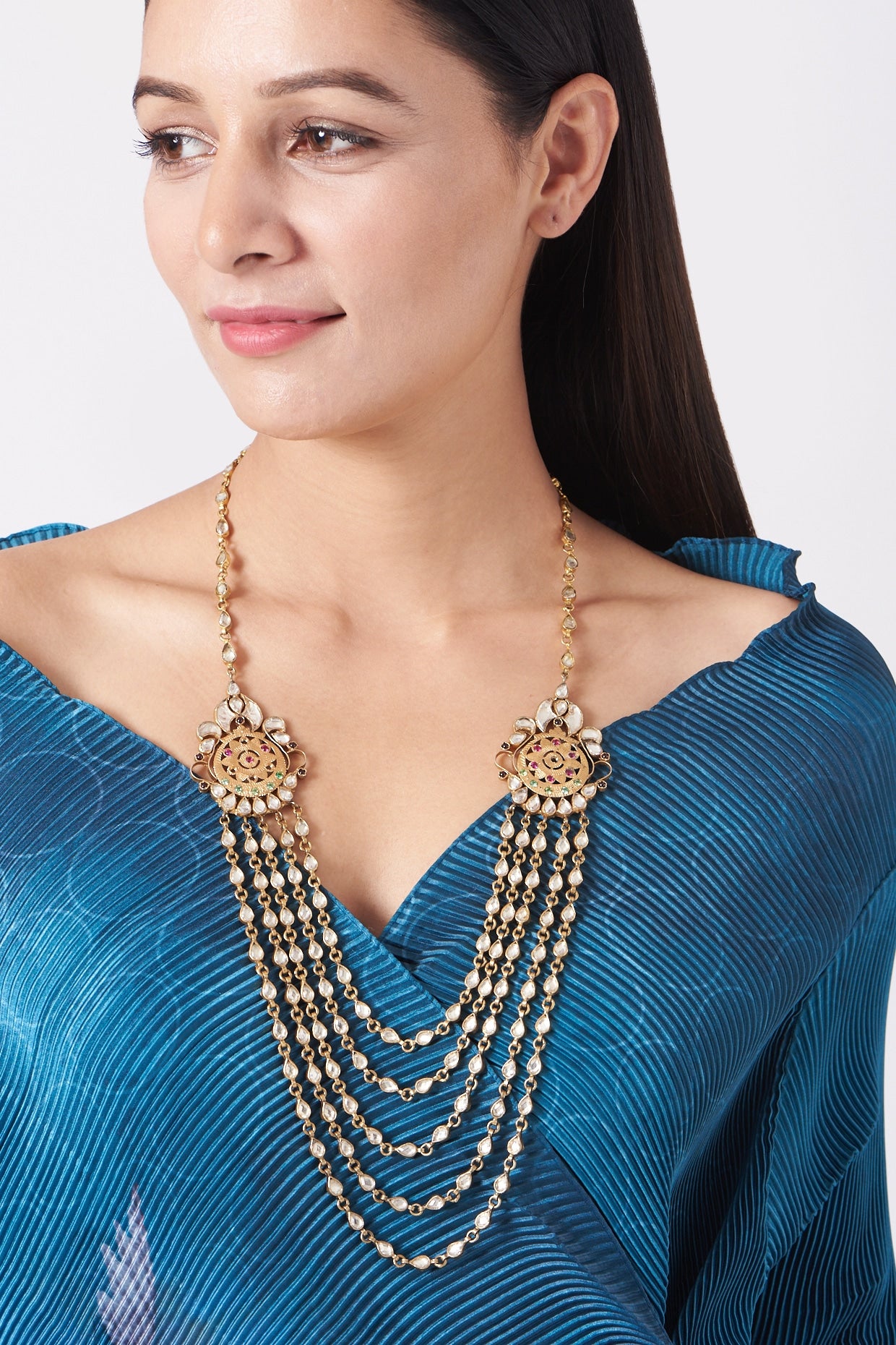 Gold Plated Kundan Polki Layered Necklace In 92.5 Sterling Silver