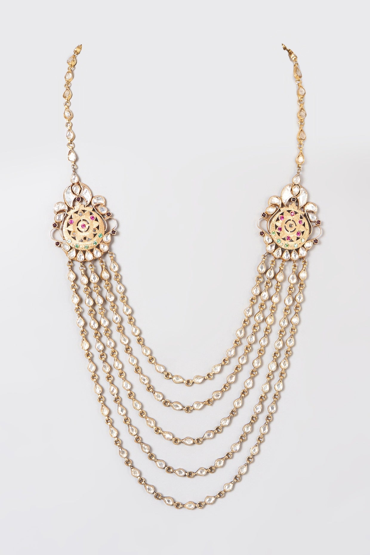 Gold Plated Kundan Polki Layered Necklace In 92.5 Sterling Silver