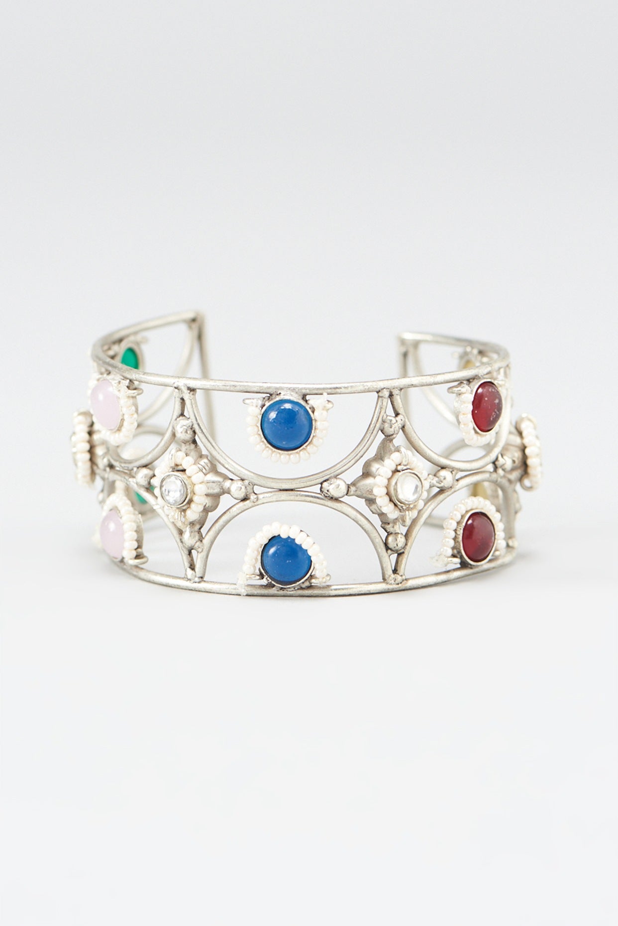 Oxidized Finish Ruby Kundan Cuff