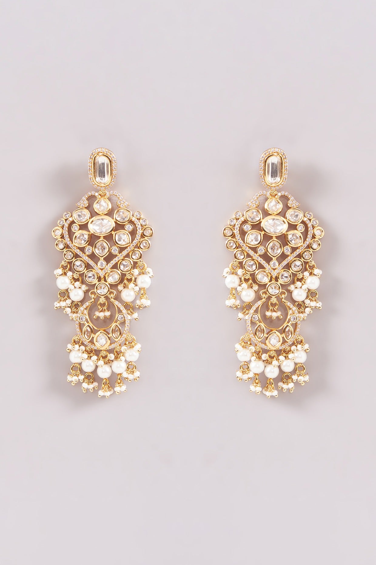 Gold Finish Kundan Polki & Pearl Necklace Set