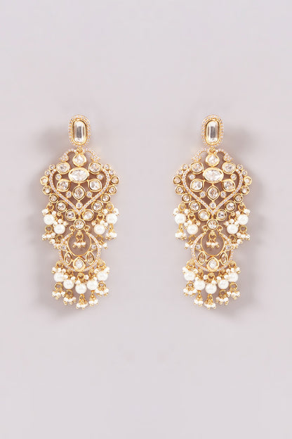Gold Finish Kundan Polki & Pearl Necklace Set