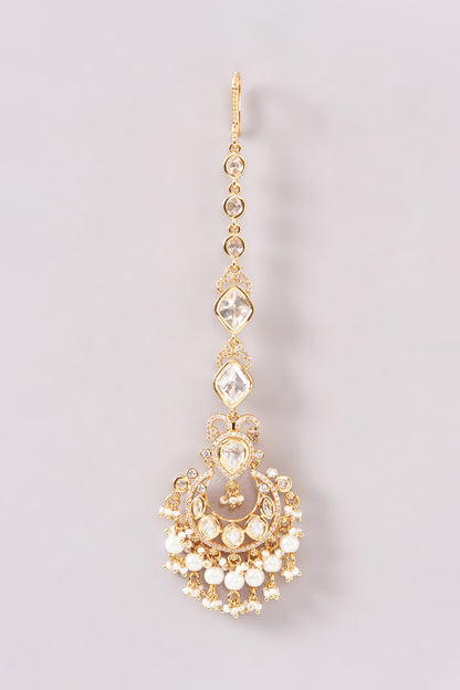 Gold Finish Kundan Polki & Pearl Necklace Set