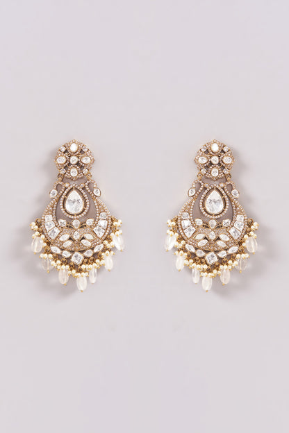 Gold Finish Kundan Polki & Grey Pearl Necklace Set