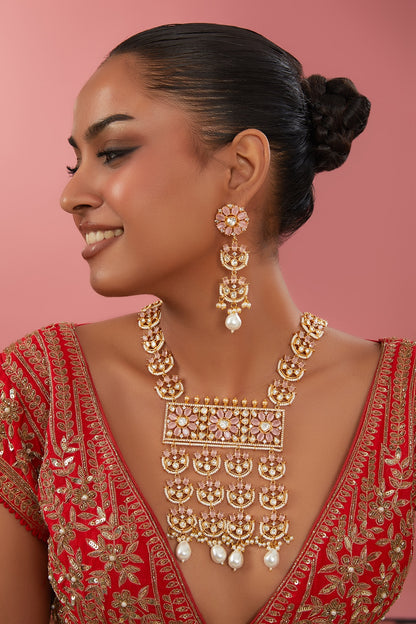 Gold Finish Kundan Polki & Pearl Necklace Set