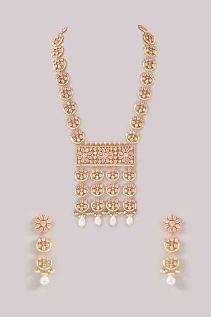 Gold Finish Kundan Polki & Pearl Necklace Set