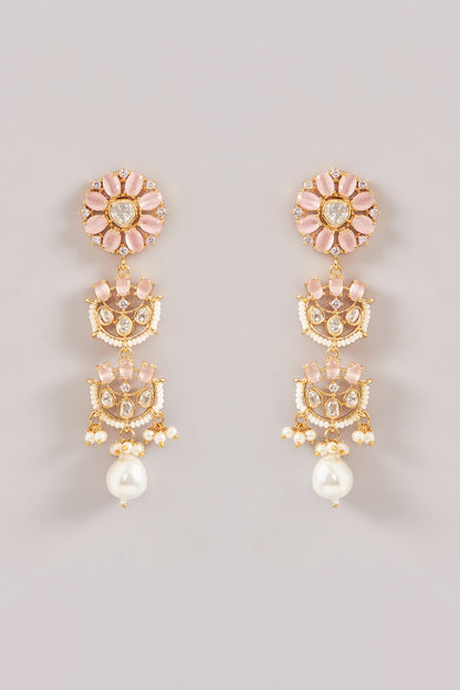 Gold Finish Kundan Polki & Pearl Necklace Set