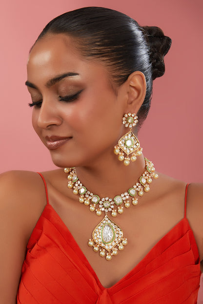 Gold Finish Kundan Polki Necklace Set