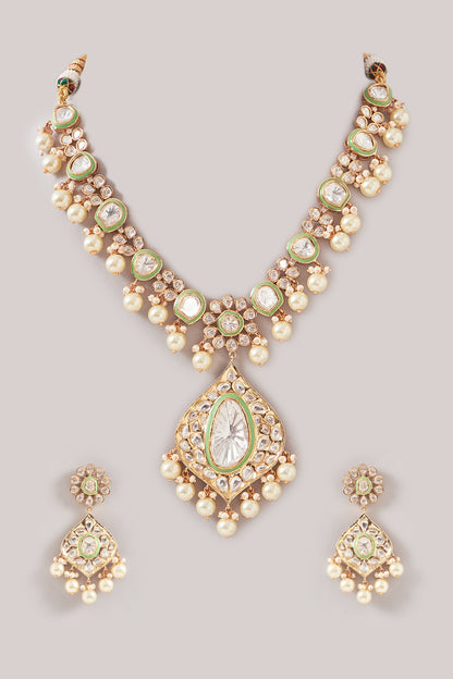 Gold Finish Kundan Polki Necklace Set