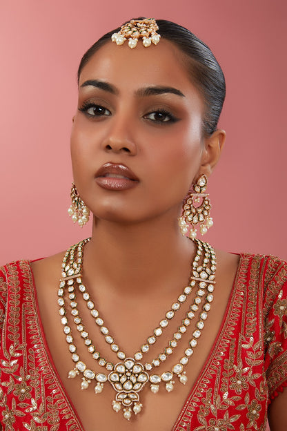 Gold Finish Kundan Polki Necklace Set