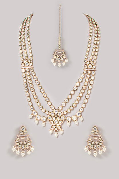 Gold Finish Kundan Polki Necklace Set