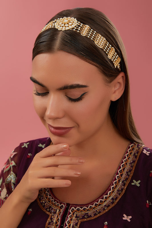 Gold Finish Kundan Polki Mathapatti