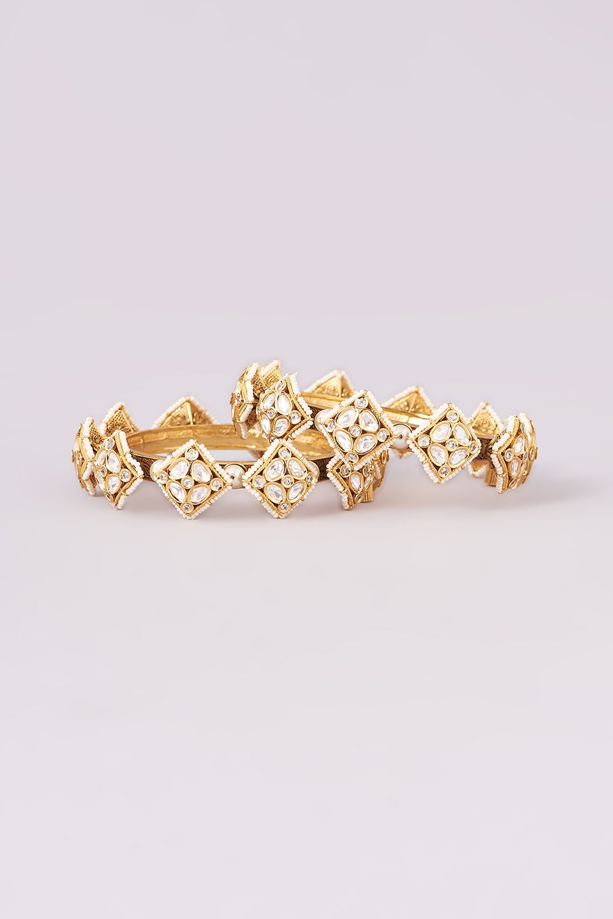 Gold Finish Kundan Polki Bangles (Set of 2)