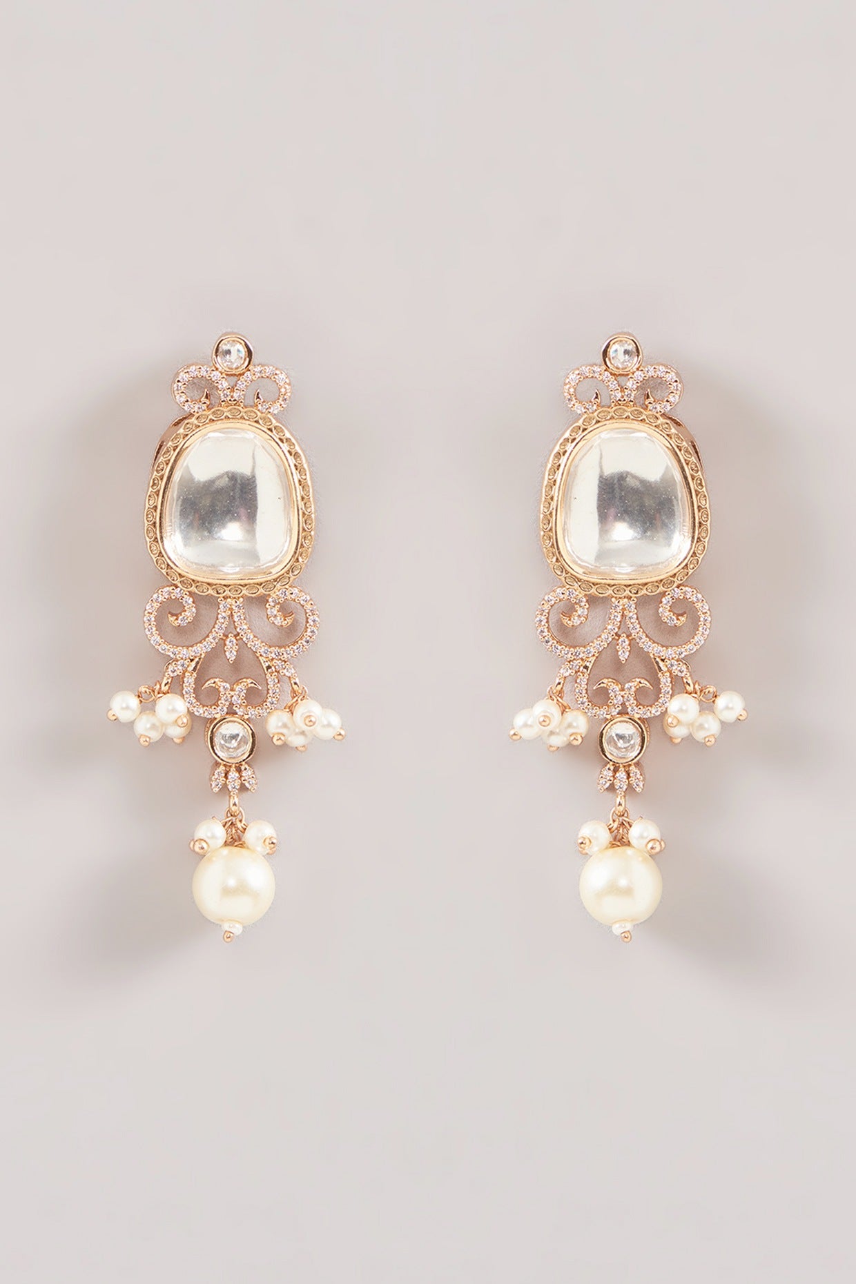Gold Finish Kundan Polki & Pearl Necklace Set