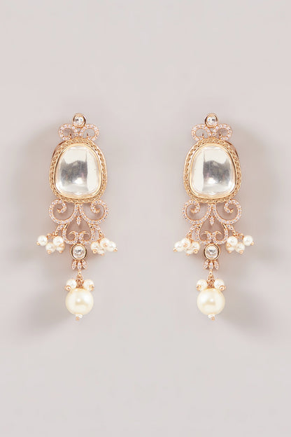 Gold Finish Kundan Polki & Pearl Necklace Set