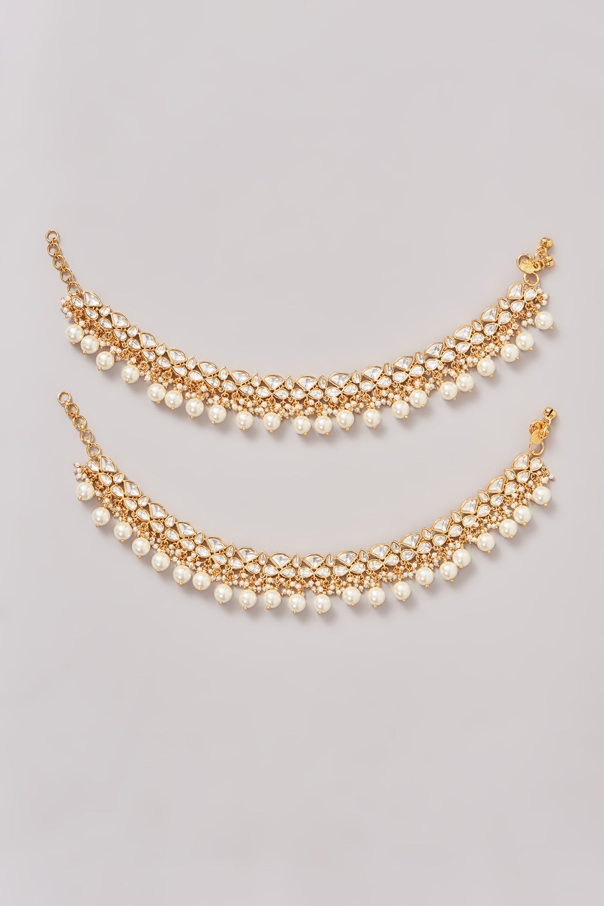 Gold Finish Kundan Polki Anklets (Set Of 2)