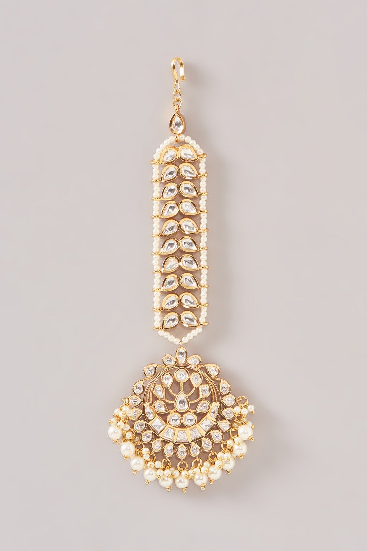 Gold Finish Kundan Polki & Pearl Maangtikka