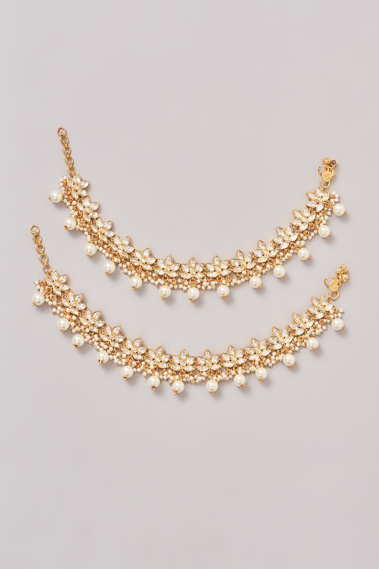 Gold Finish Kundan Polki Anklets (Set Of 2)