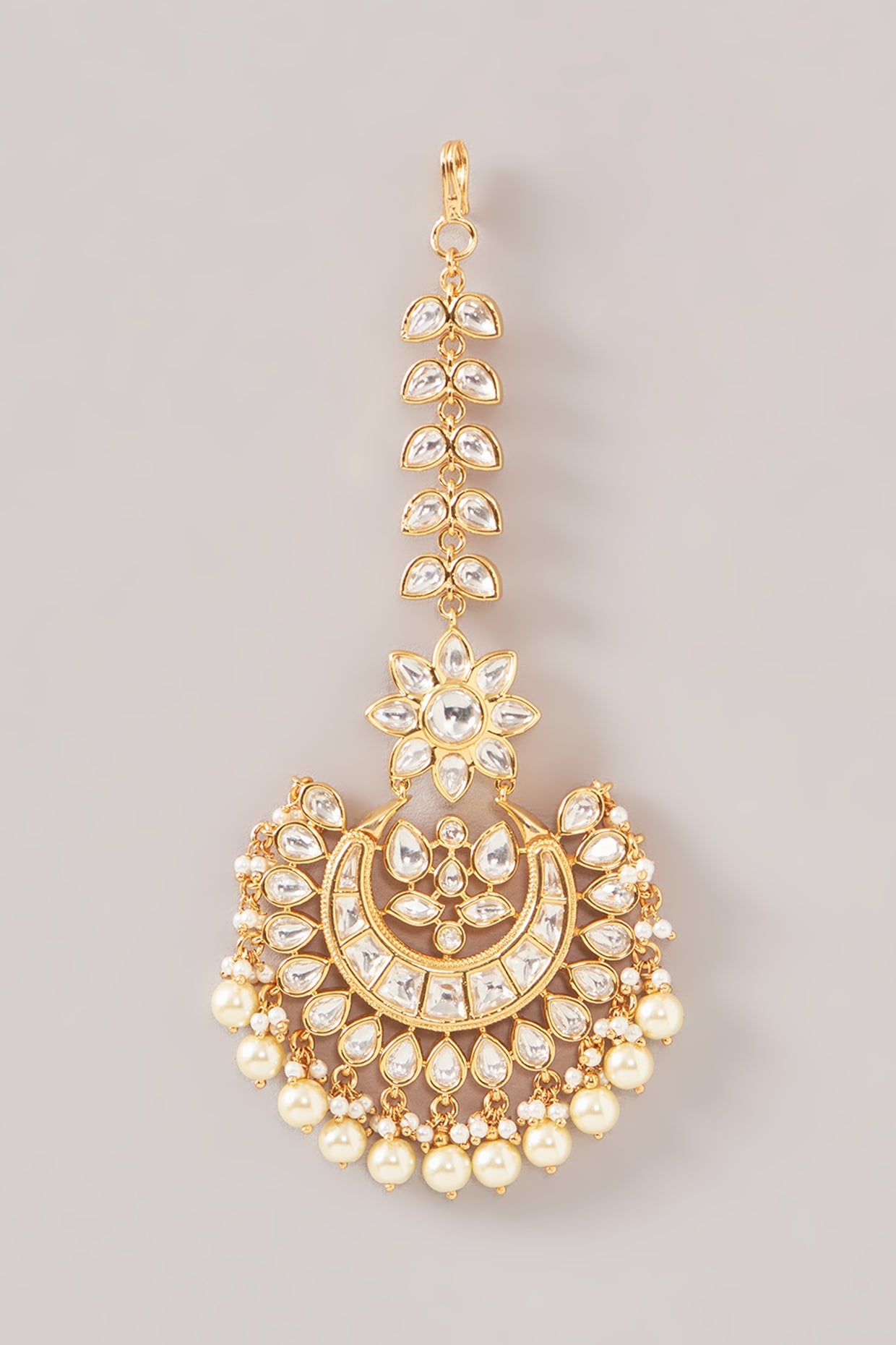 Gold Finish Kundan Polki & Pearl Maangtikka