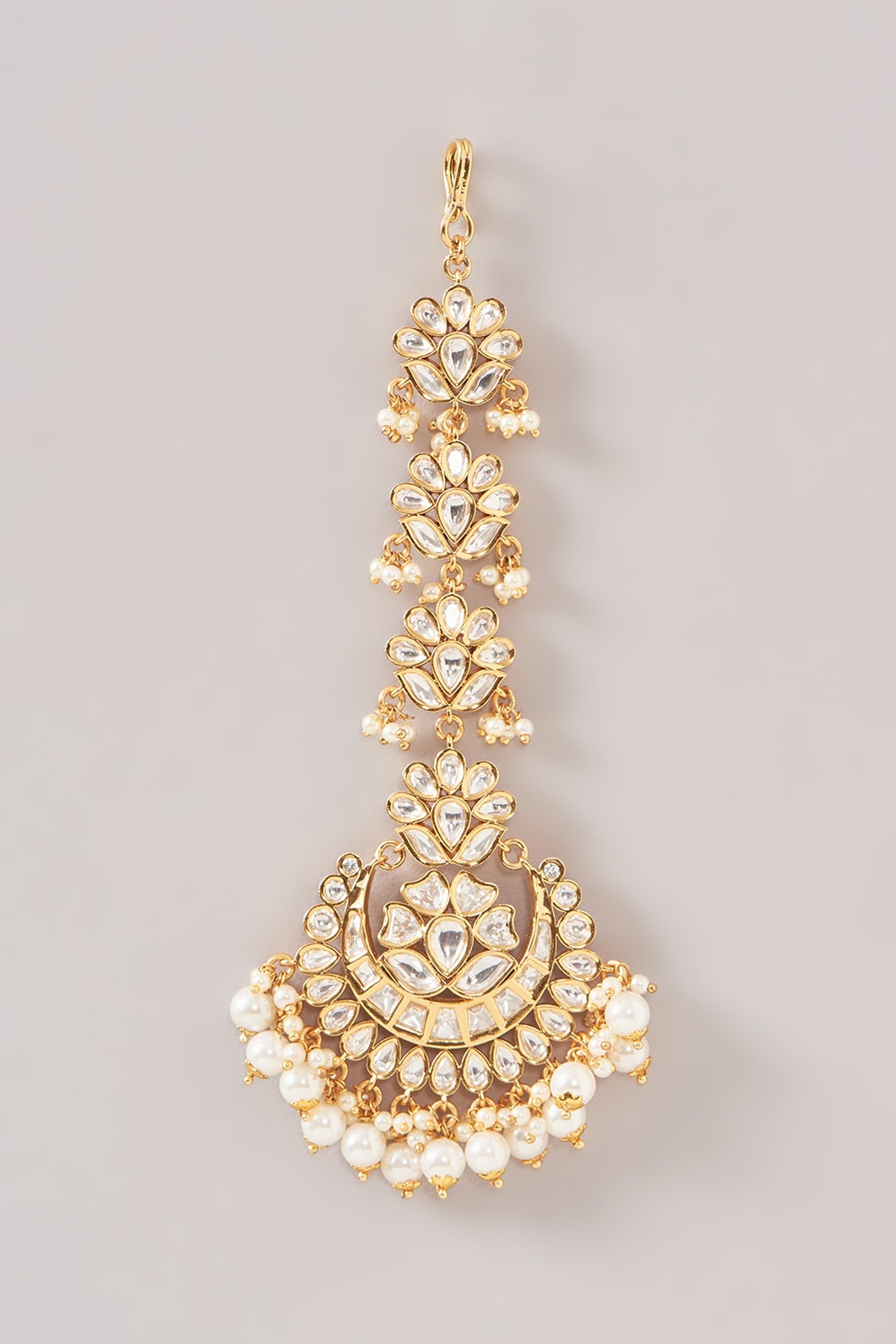 Gold Finish Kundan Polki & Pearl Maangtikka