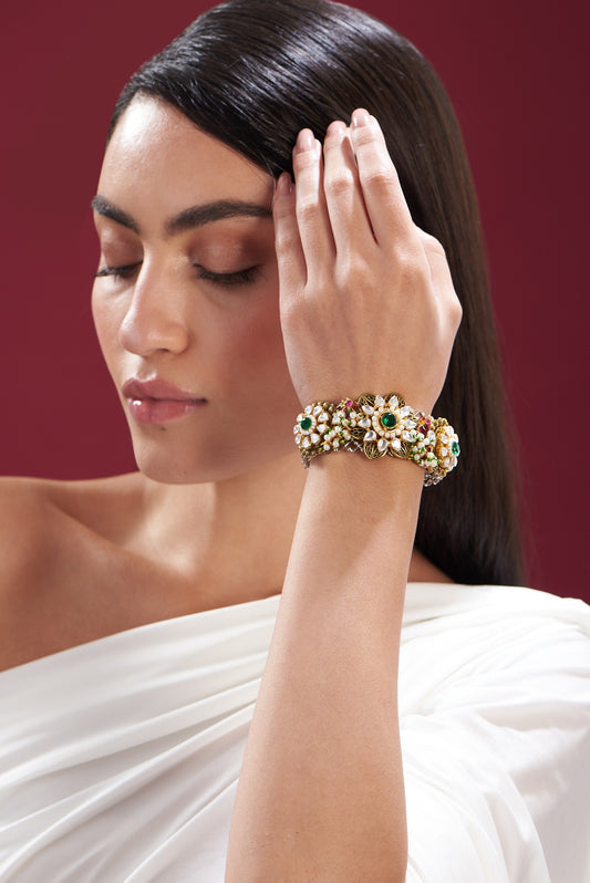 Gold Plated Kundan Polki Bracelet