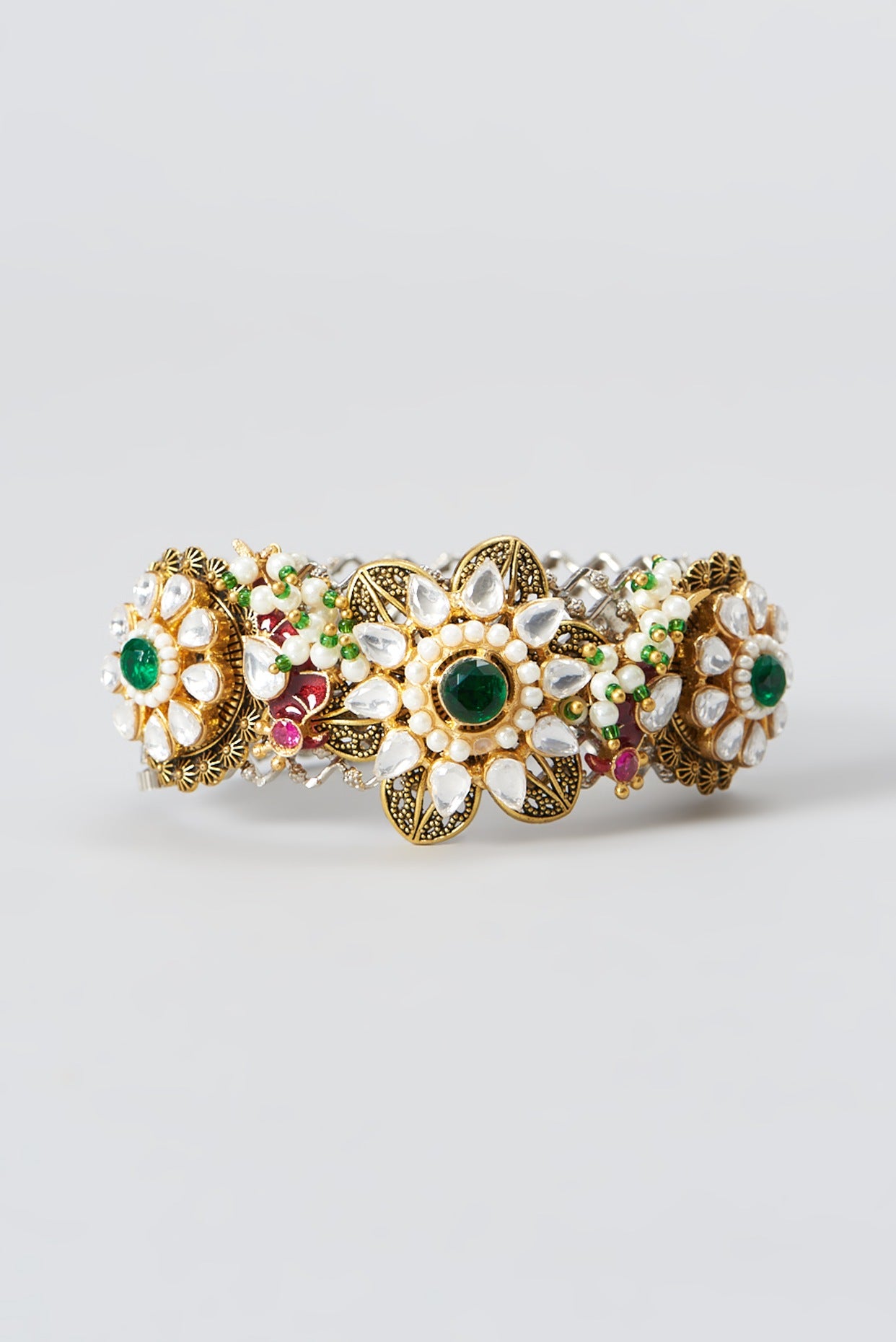 Gold Plated Kundan Polki Bracelet