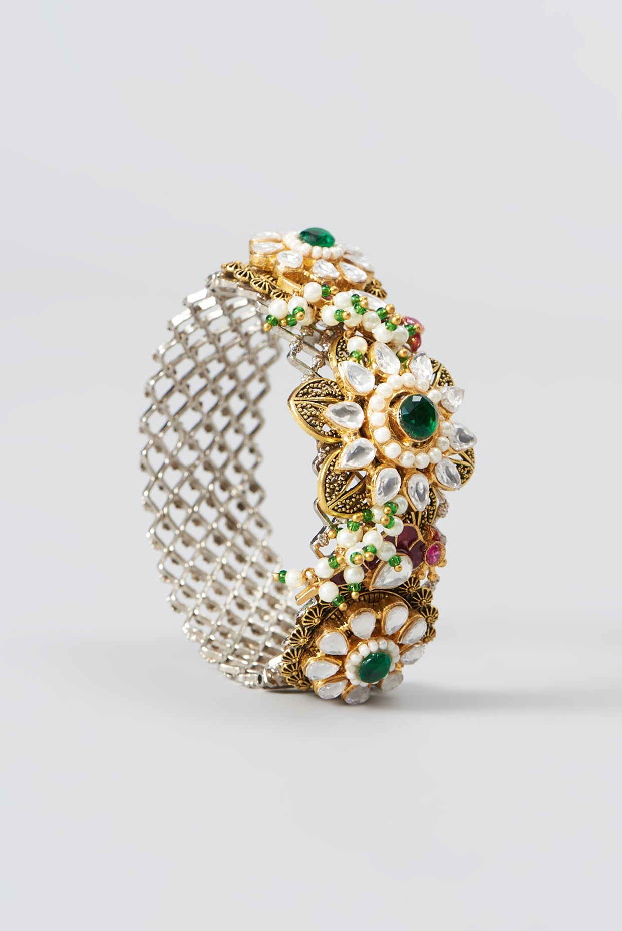 Gold Plated Kundan Polki Bracelet