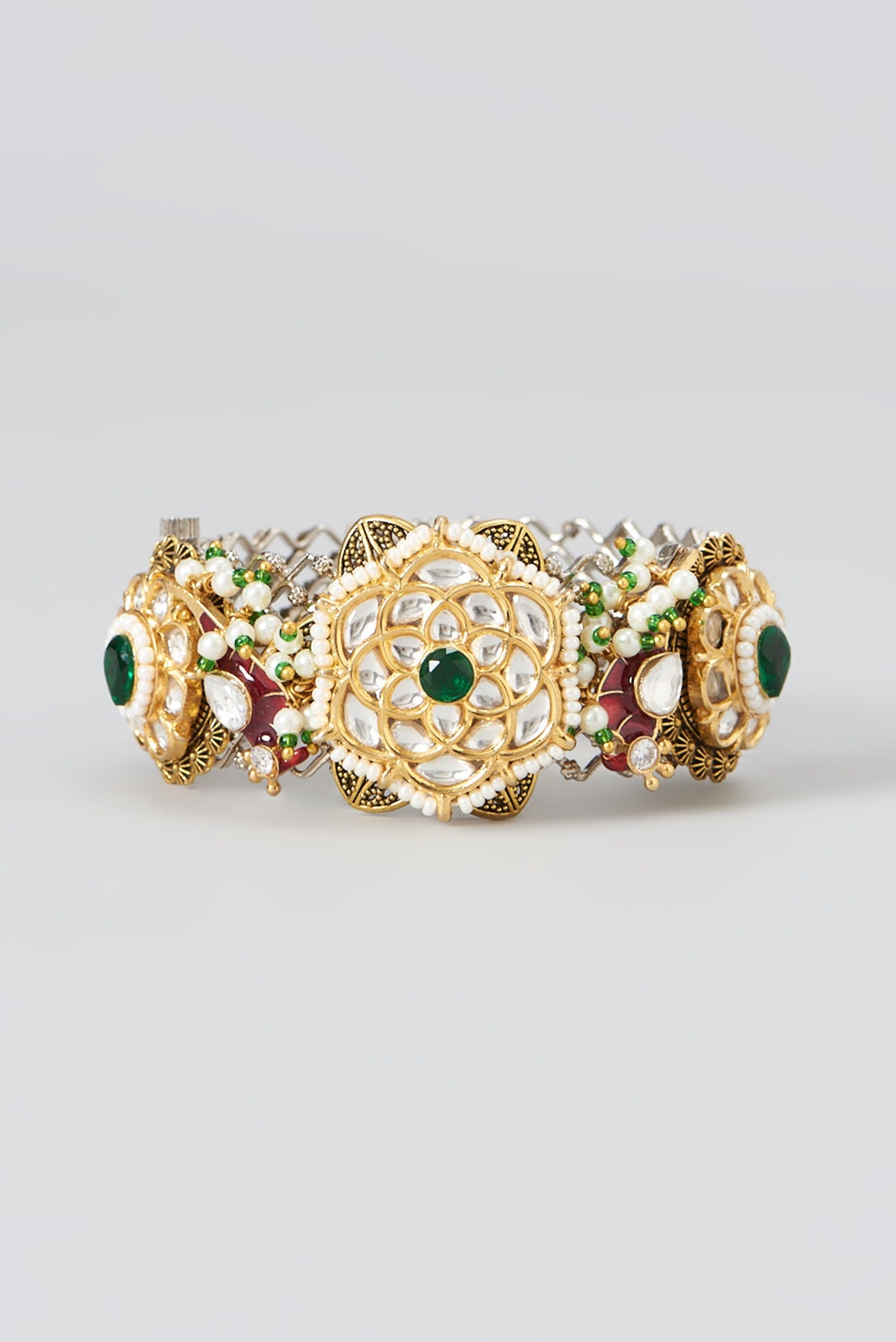 Gold Plated Kundan Polki Bracelet