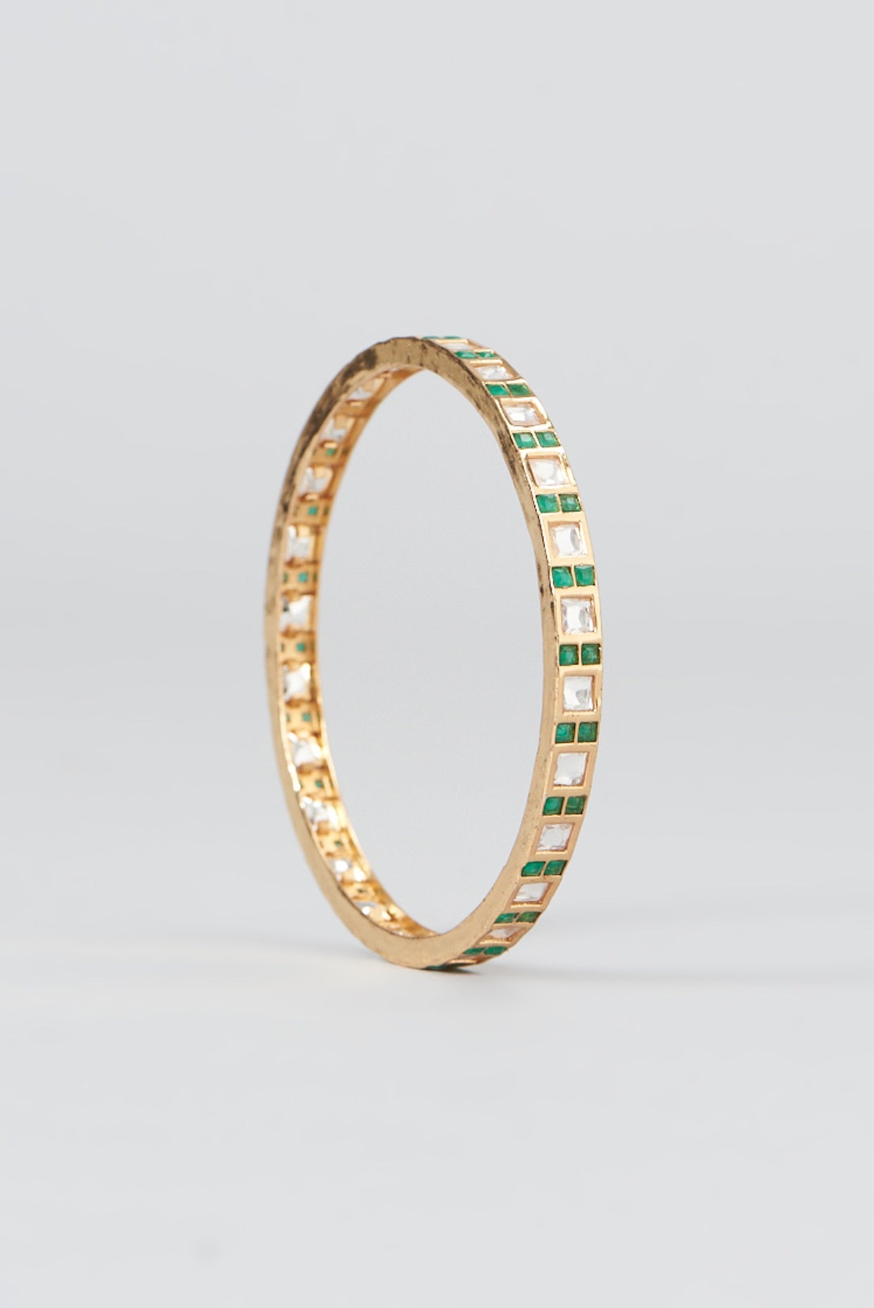 Gold Finish Kundan Polki & Emerald Stone Bangles (Set of 4)