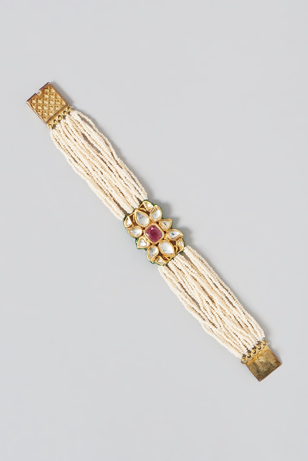 Gold Finish Kundan Polki & Ruby Stone Bracelet