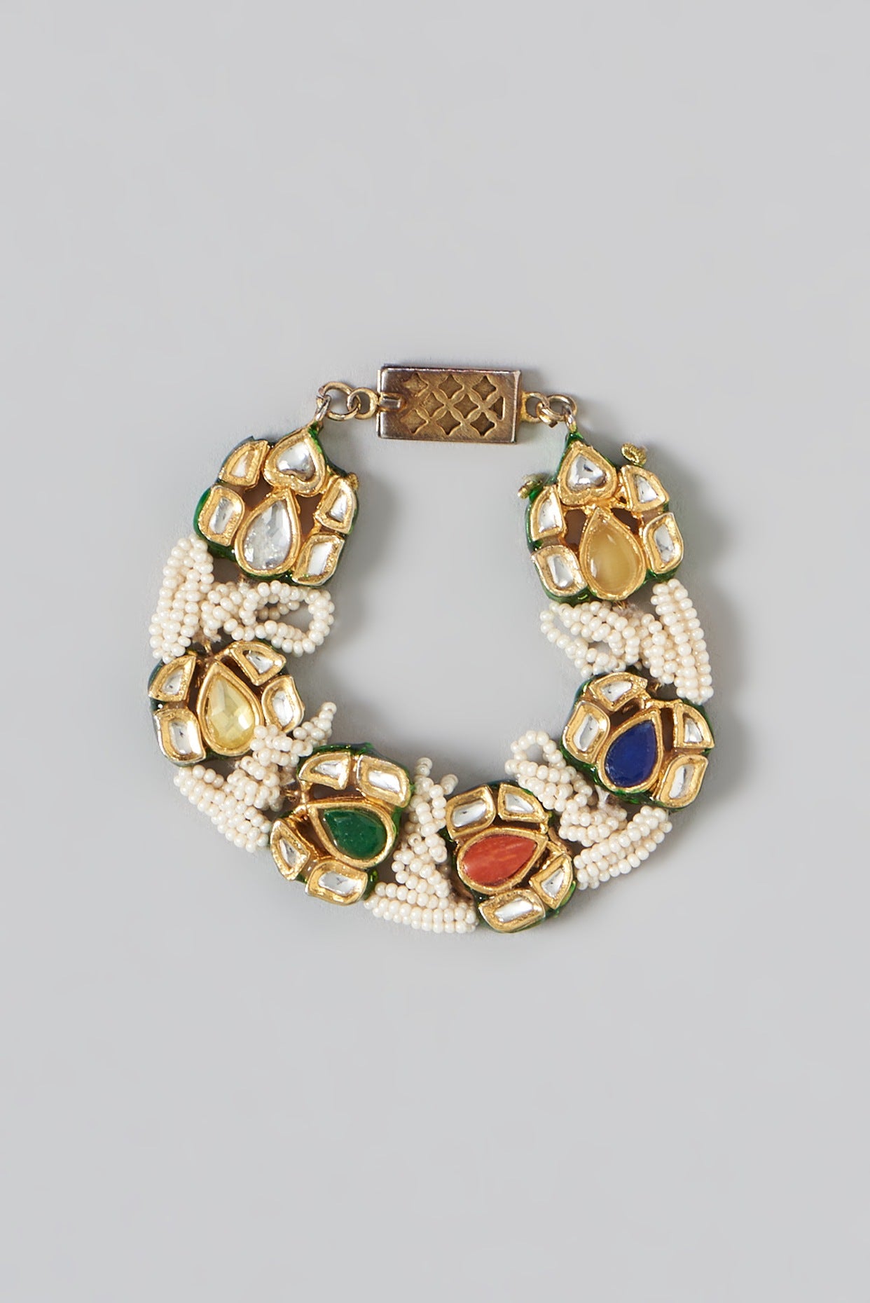 Gold Finish Kundan Polki & Pearl Bracelet