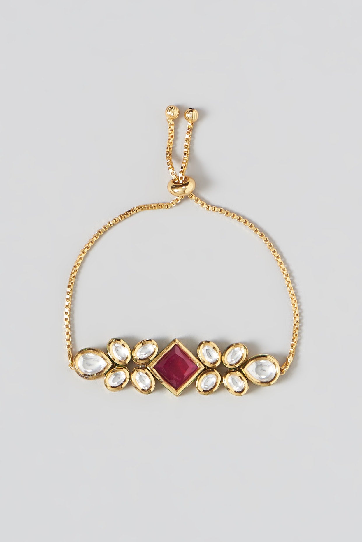 Gold Finish Kundan Polki & Ruby Stone Bracelet