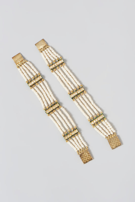 Gold Finish Kundan Bracelet (Set of 2)